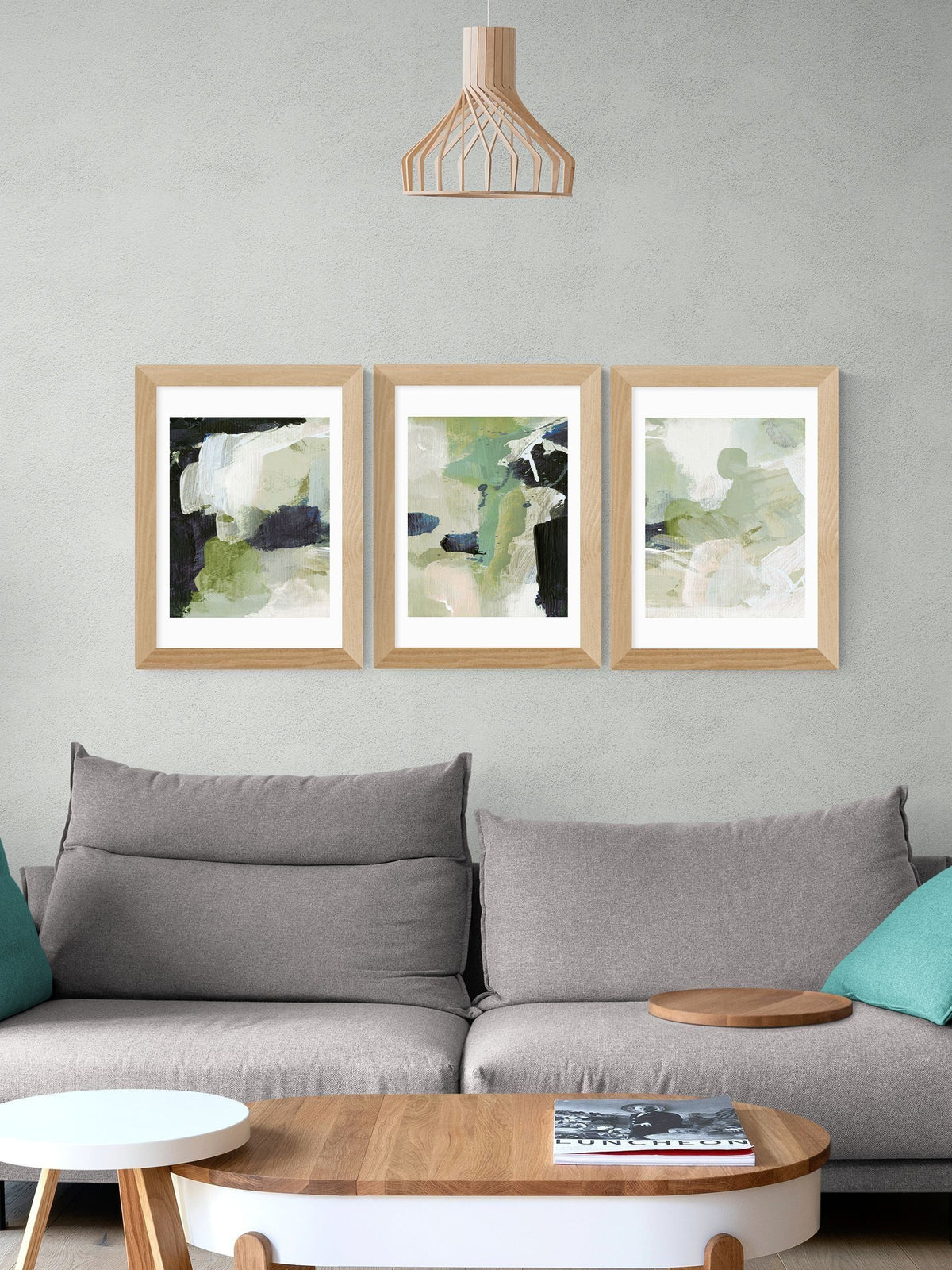 East End Prints green abstract wall prints set of 3 - British product