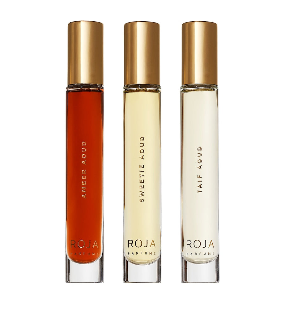 Roja Aoud travel pure perfume set in three 10ml bottles, imported from the UK