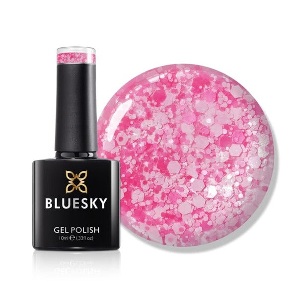 Bluesky pink glitter neon gel polish - British product