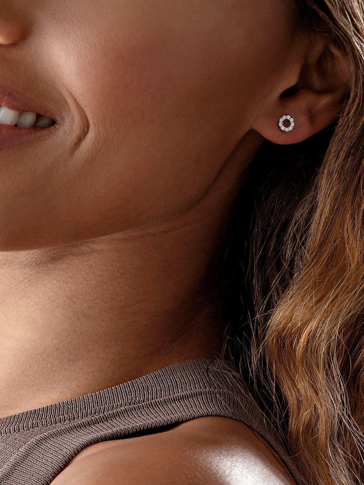 Silver cubic zirconia circle stud earrings (British brand)
