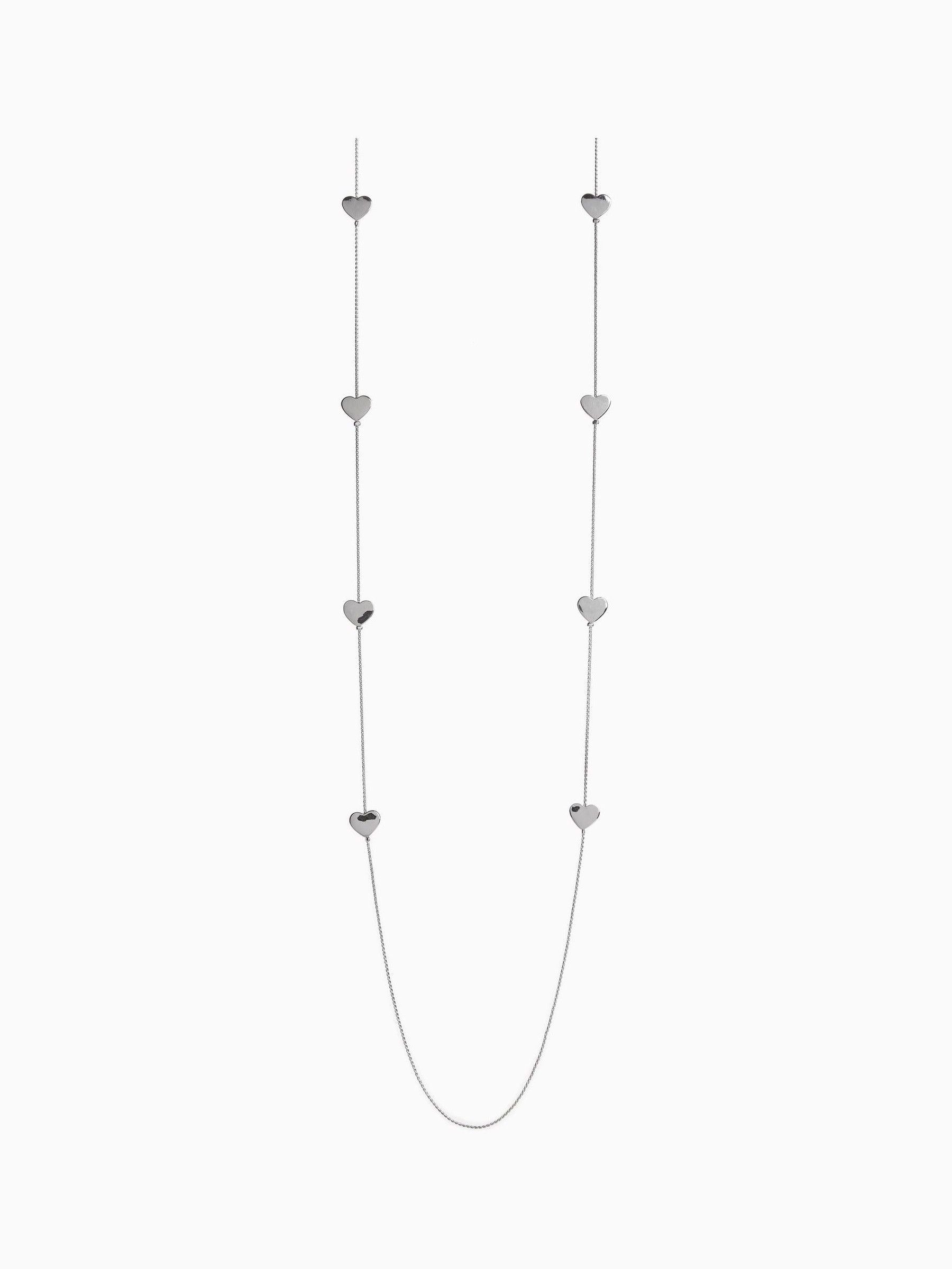 Silver tone heart long rope necklace (British brand)