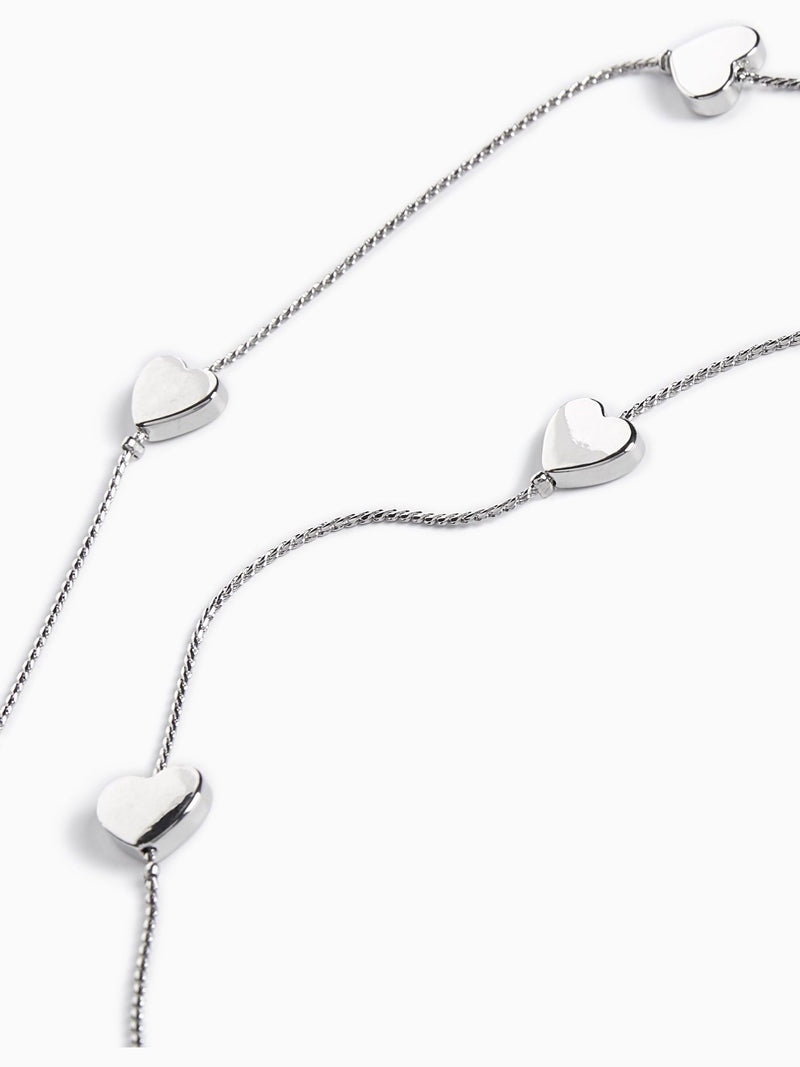 Silver tone heart long rope necklace (British brand)