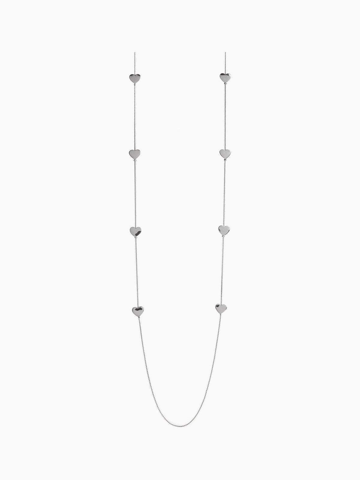 Silver tone heart long rope necklace (British brand)