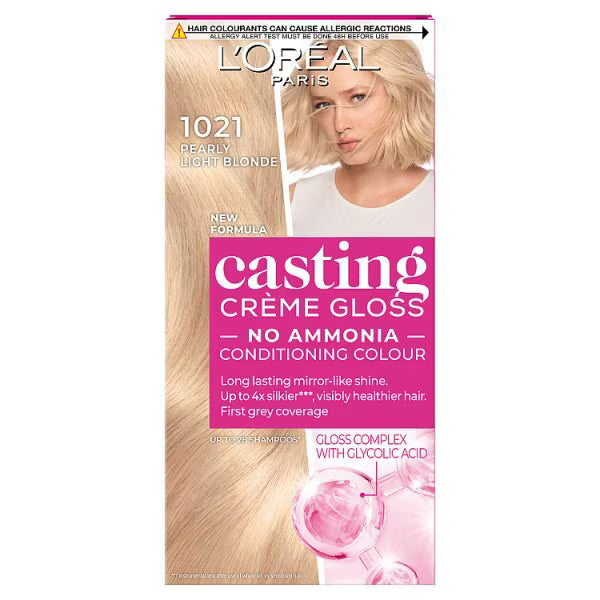 L'Oréal pearly light blonde hair dye kit 1021, imported from the UK