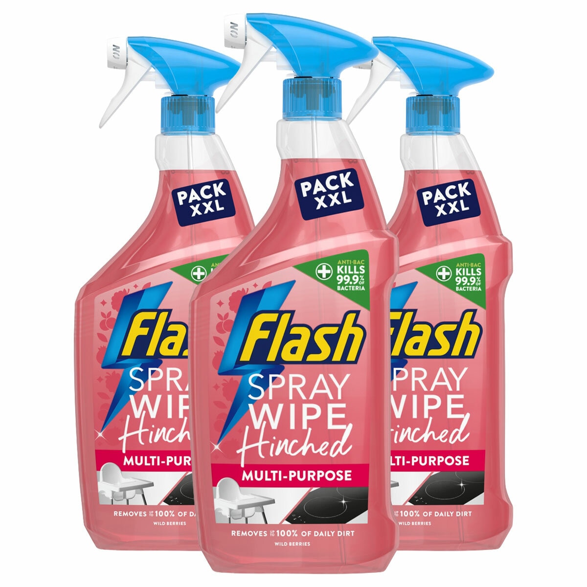 Flash Wild Berries antibacterial cleaning spray 3 x 800ml - British product