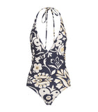 Plunge Neck Swimsuit with All-Over Print in Nylon and Elastane