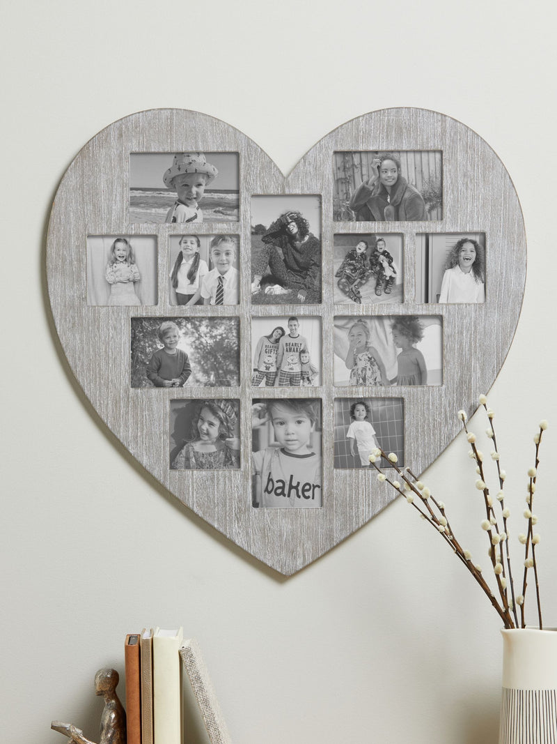 Grey heart-shaped collage picture frame 62cm x 60.5cm - British product