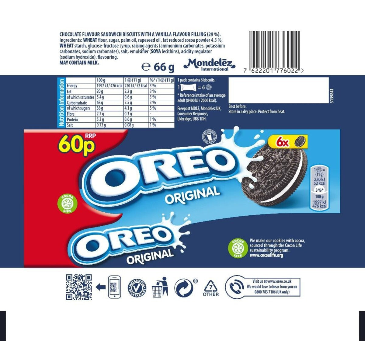 Oreo Original Sandwich Biscuits 20 x 66g, imported from the UK