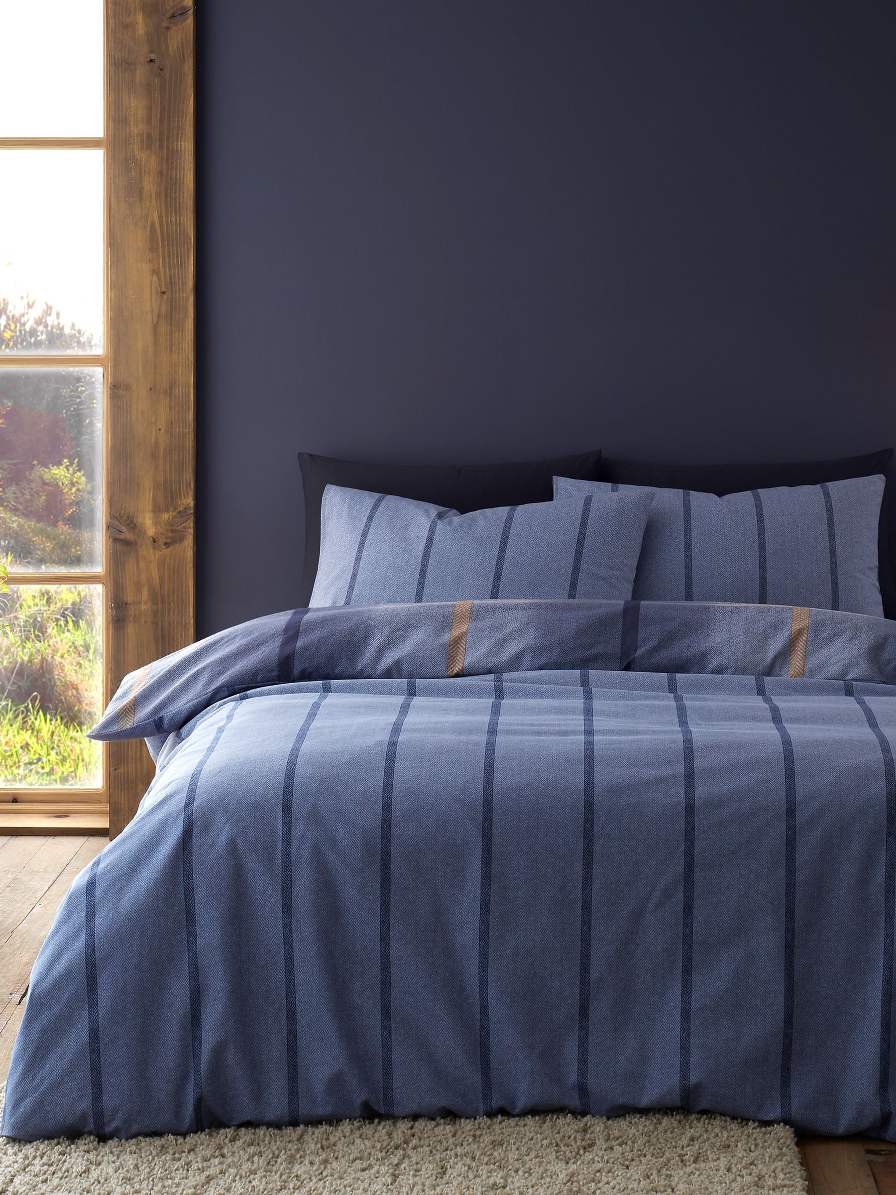 Catherine Lansfield Blue Supersoft 100% Brushed Cotton Melrose Tweed Check Duvet Cover Set