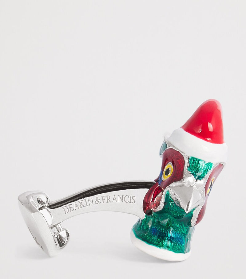 Deakin & Francis sterling silver Christmas pheasant cufflinks H2.2cm x W2.2cm - British product