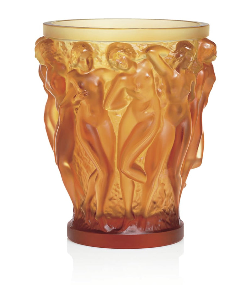 LALIQUE crystal vase with Bacchantes design, small, UK version