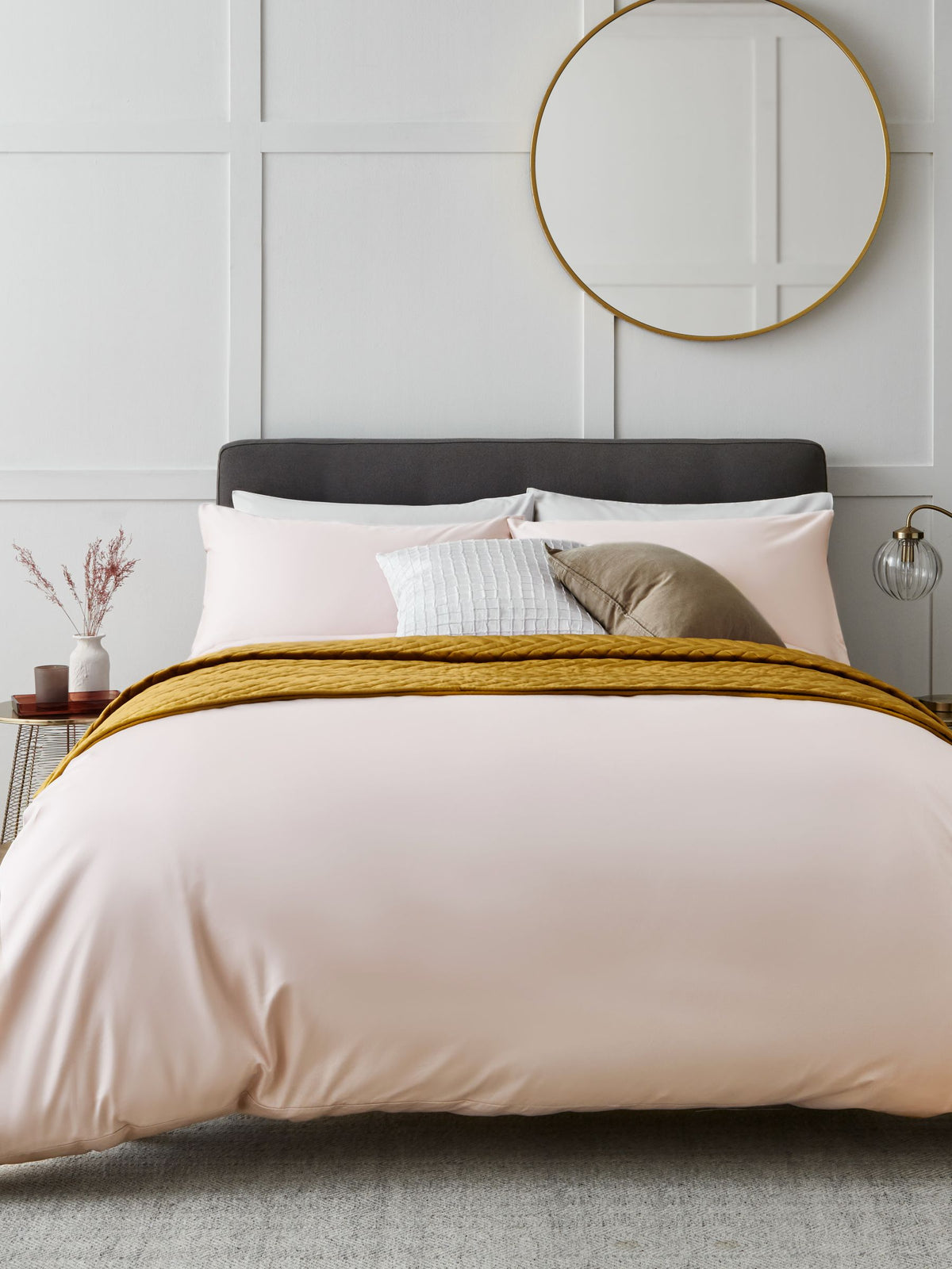 Blush pink Egyptian cotton sateen duvet cover and pillowcase set - British product