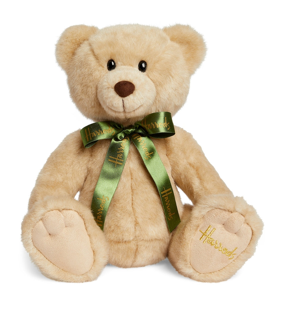 Plush Soft Toy Bear with Golden Thread Detailing and Satin Bow