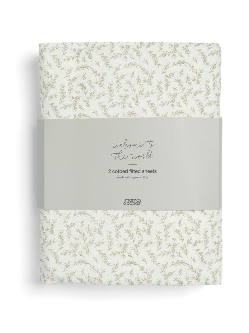 Mamas & Papas Seedling Cream 2-pack cotbed fitted sheets, imported from the UK