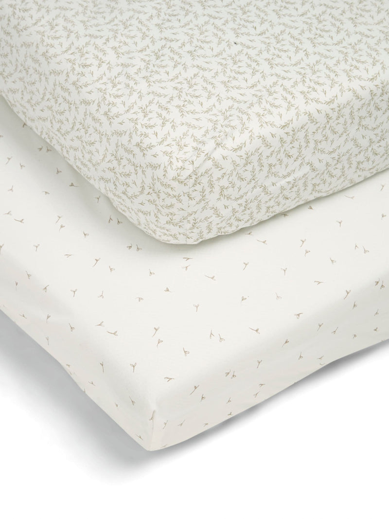 Mamas & Papas Seedling Cream 2-pack cotbed fitted sheets, imported from the UK