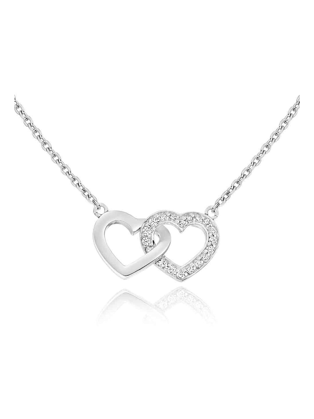 Silver Cubic Zirconia Double Heart Necklace Sterling Silver (British brand)