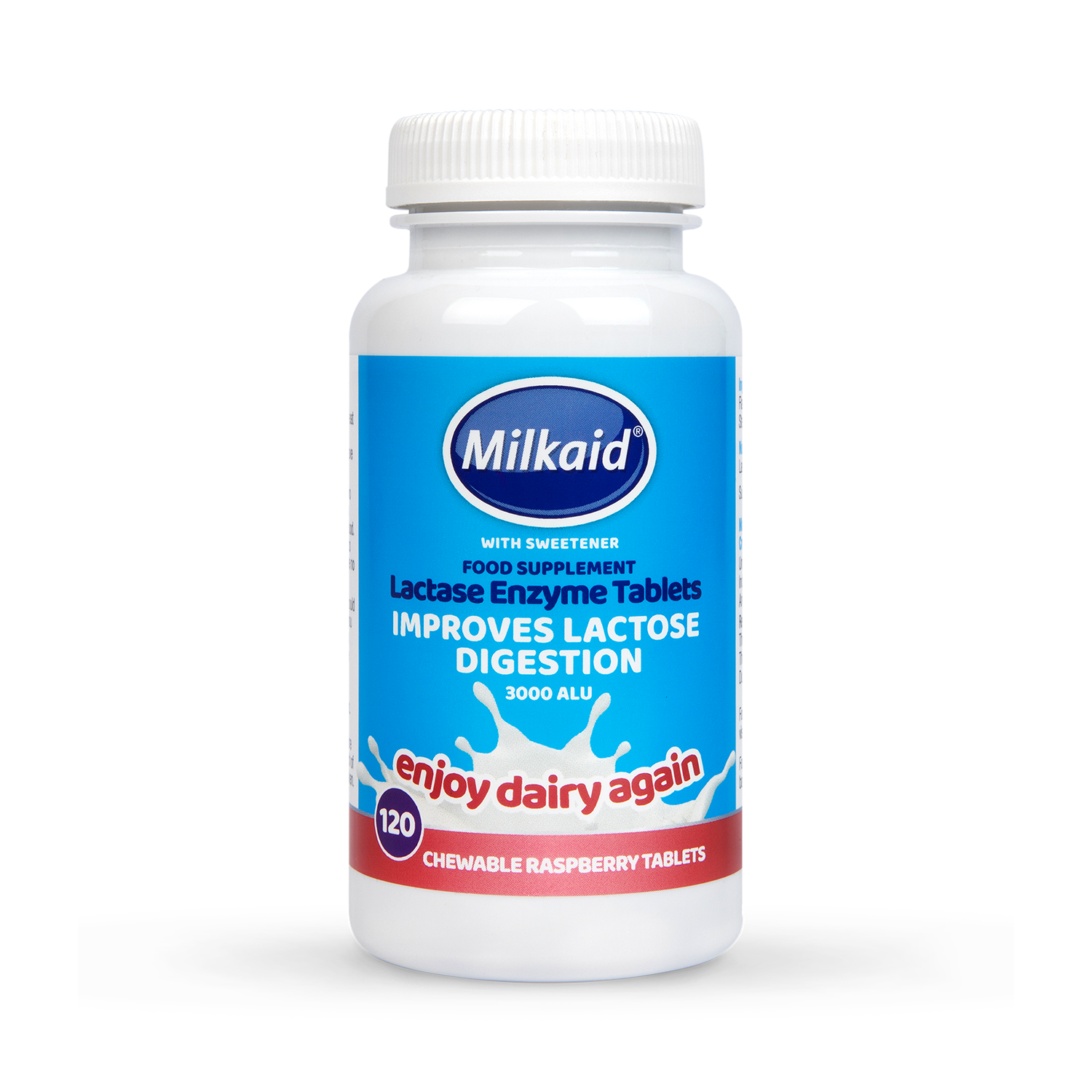 Milkaid Lactase Enzyme Tablets Raspberry Flavour 120 Tablets - 998604