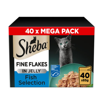 Sheba Fine Flakes Adult Wet Cat Food Fish Selection in Jelly 40 x 85g Pouches