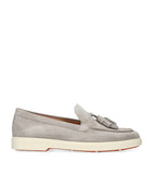 Neutral Grey Suede Loafers with Leather Lining and Rubber Sole