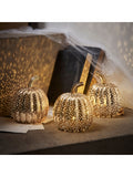 Lights4fun brass mottled light up glass pumpkin trio, UK version