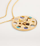 L'Atelier Nawbar yellow gold diamond lapis turquoise moon phase necklace, UK version