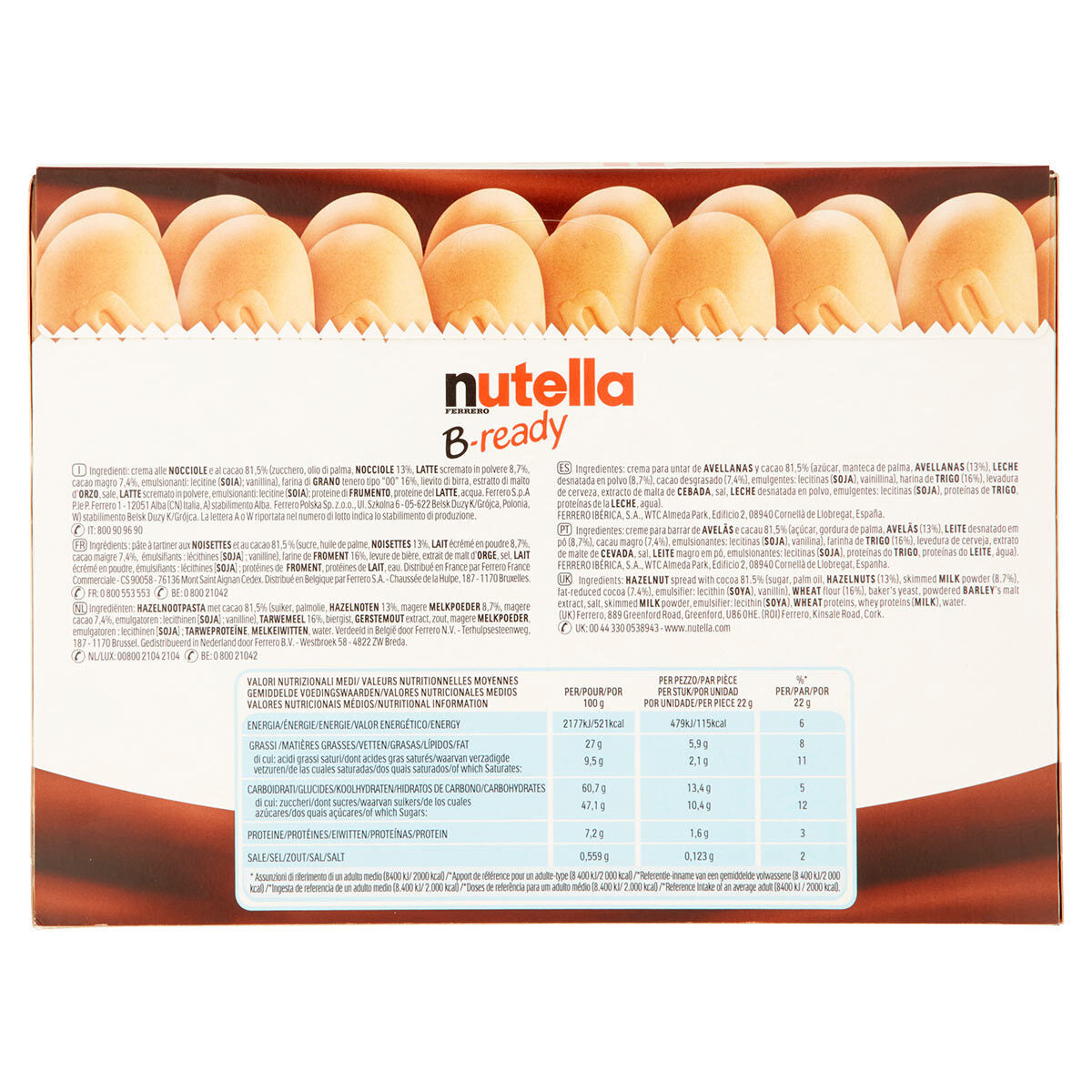 Nutella B-Ready Chocolate Cereal Bars 15 x 22g, imported from the UK