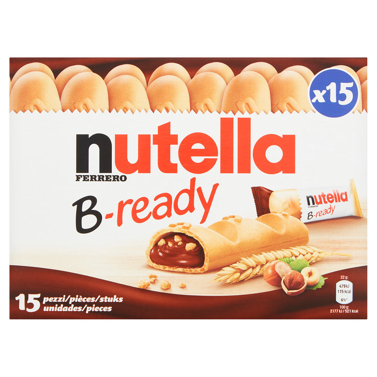 Nutella B-Ready Chocolate Cereal Bars 15 x 22g, imported from the UK