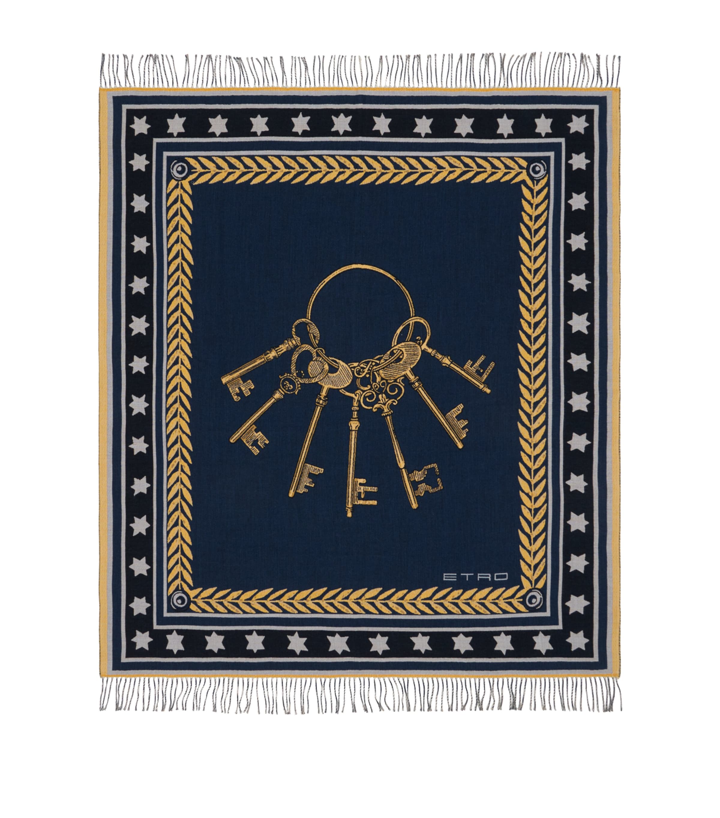 Etro Wool Fringed Herald Keys Throw (180cm x 140cm)