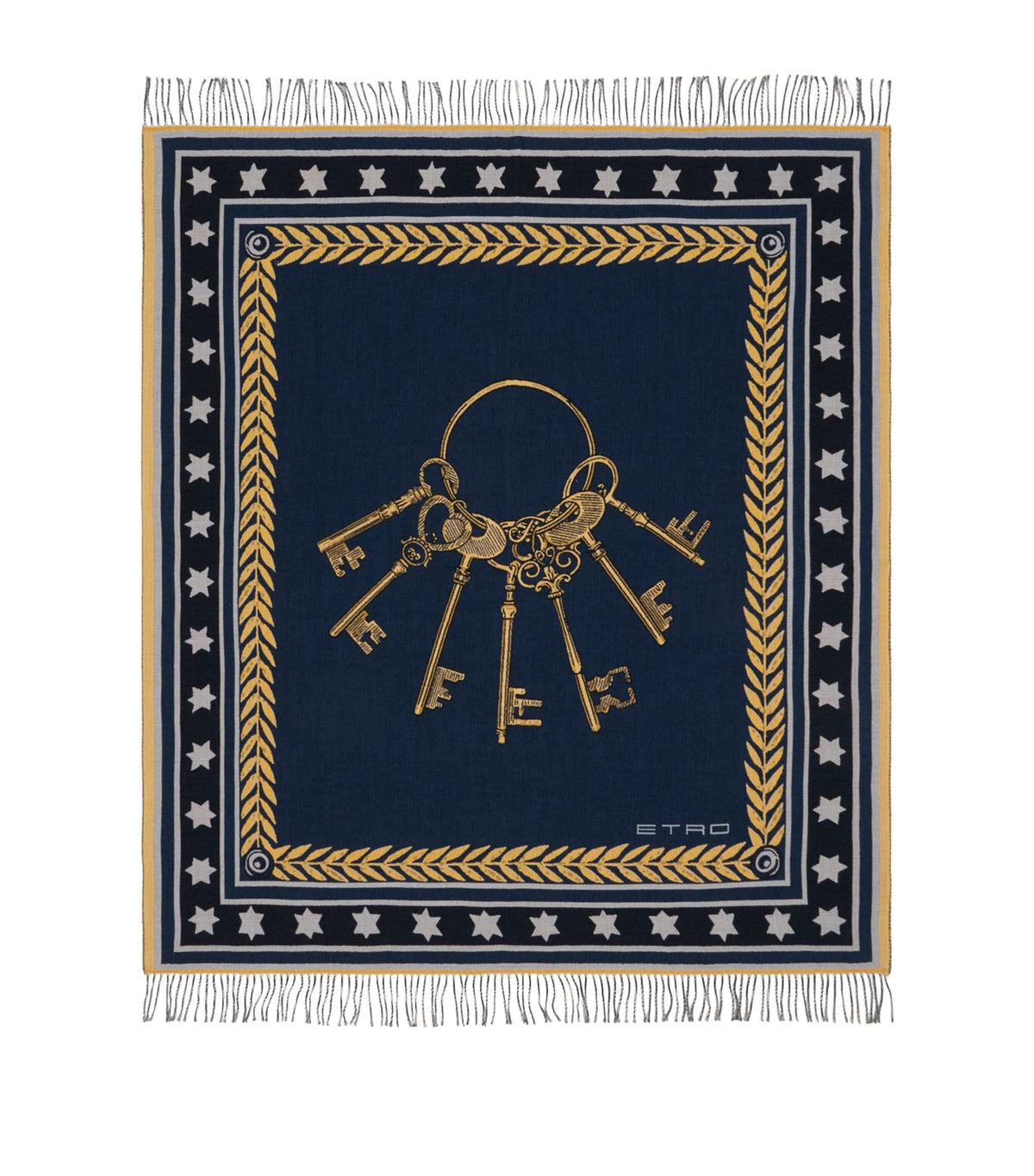 Etro Wool Fringed Herald Keys Throw (180cm x 140cm)