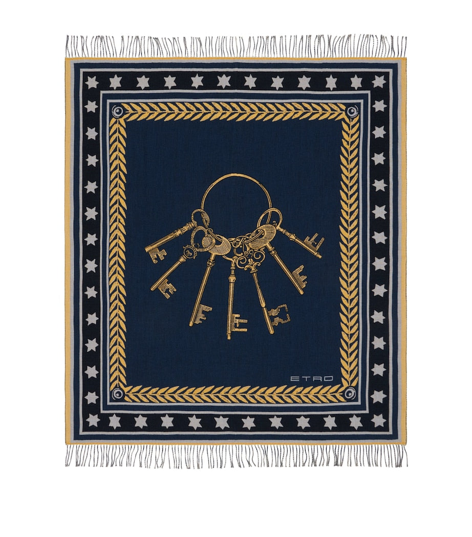 Etro Wool Fringed Herald Keys Throw (180cm x 140cm)