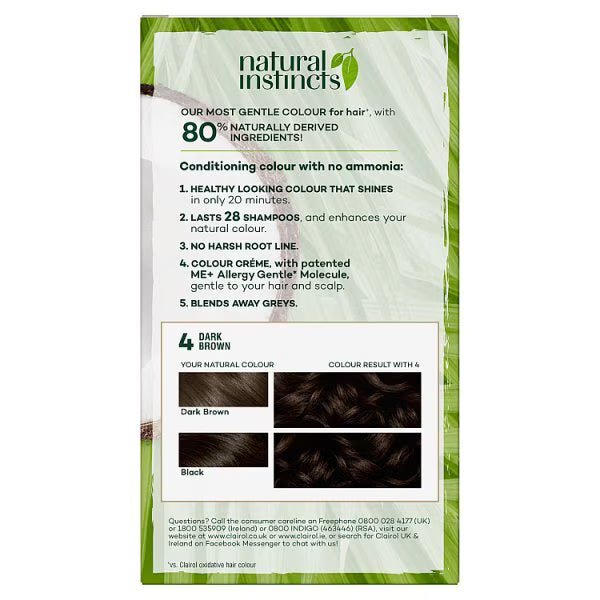 Clairol natural instincts semi-permanent hair dye dark brown - British product
