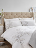 Laura Ashley Grey Dove Pussy Willow Sprig Embroidered Duvet Cover and Pillowcase Set, UK version