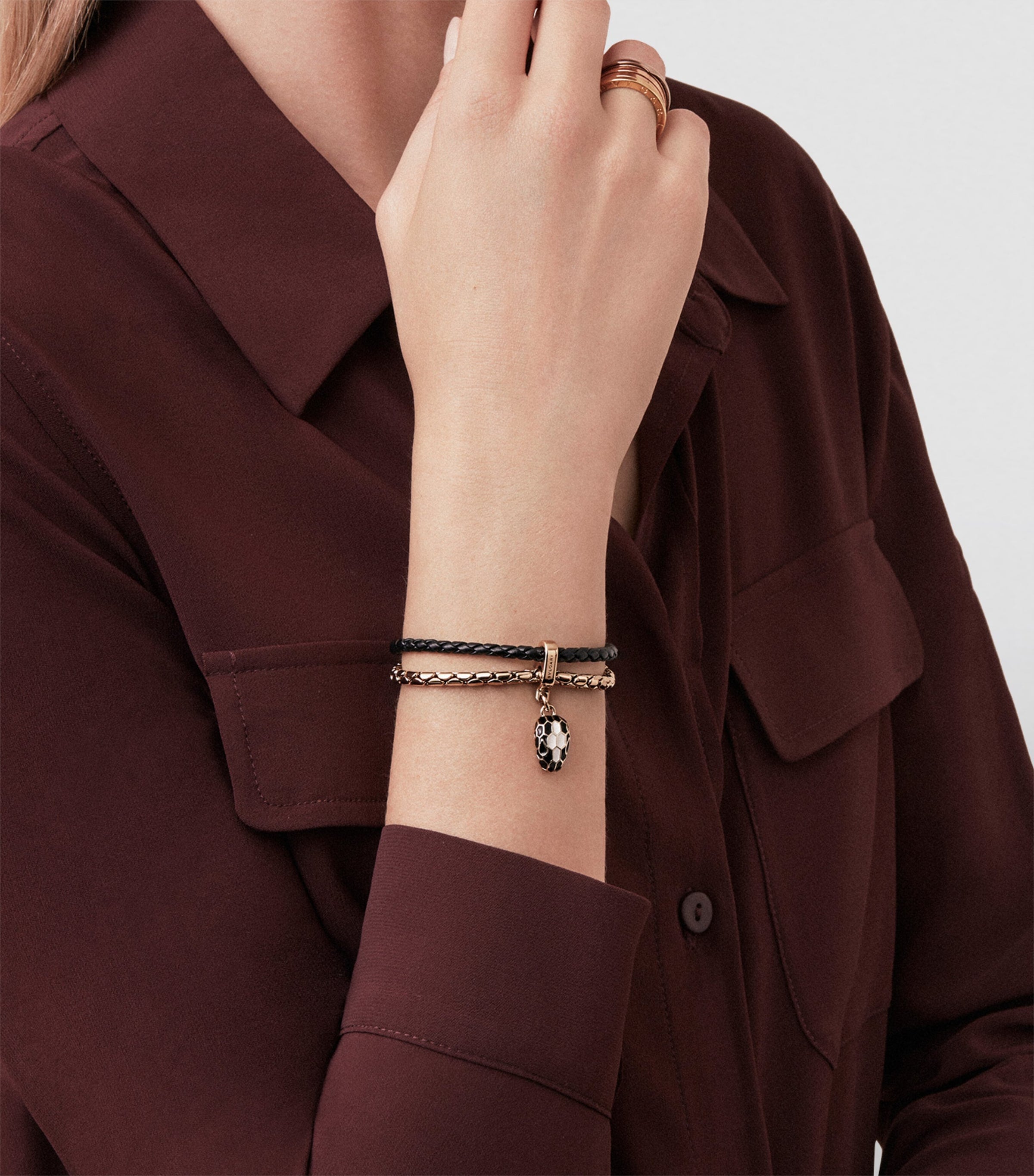 Bvlgari leather Serpenti Forever bracelet with snakehead charm - British product