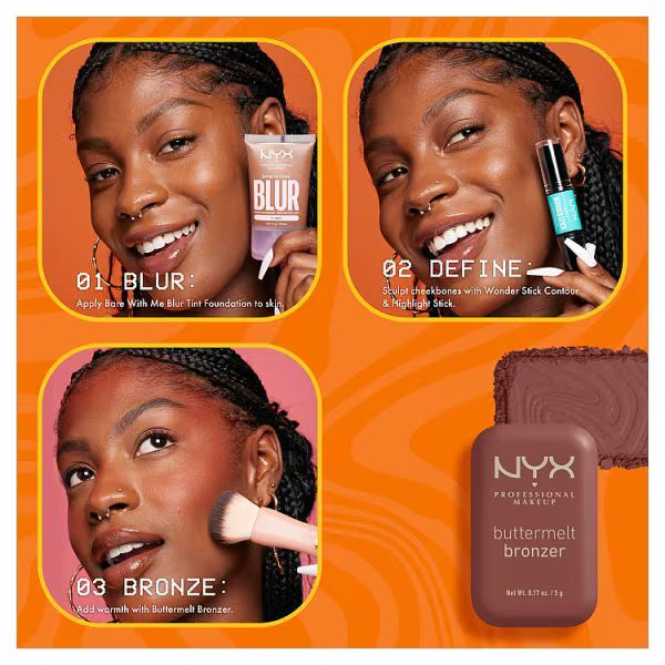 NYX Buttermelt Bronzer Compact Powder Vegan 12H Wear, imported from the UK