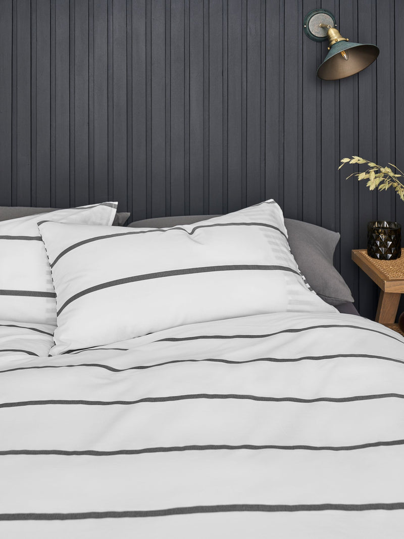 Grey stripe reversible duvet cover and pillowcase set, UK version