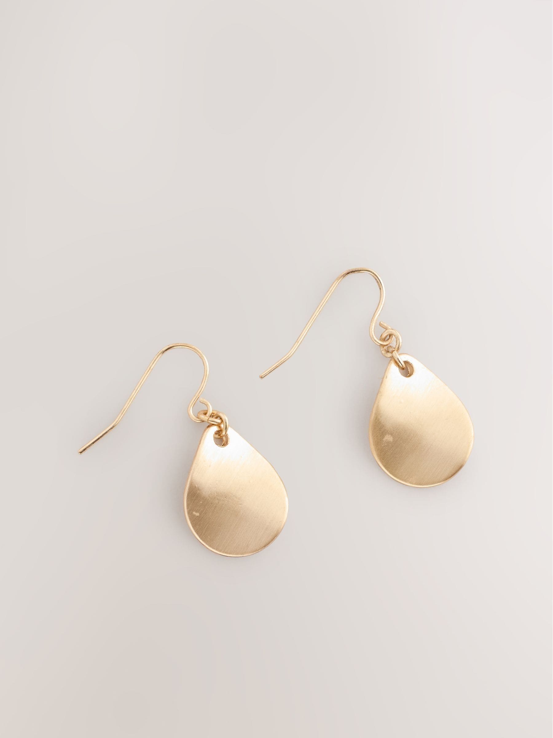 Gold tone petal drop earrings 3.5cm length, UK version