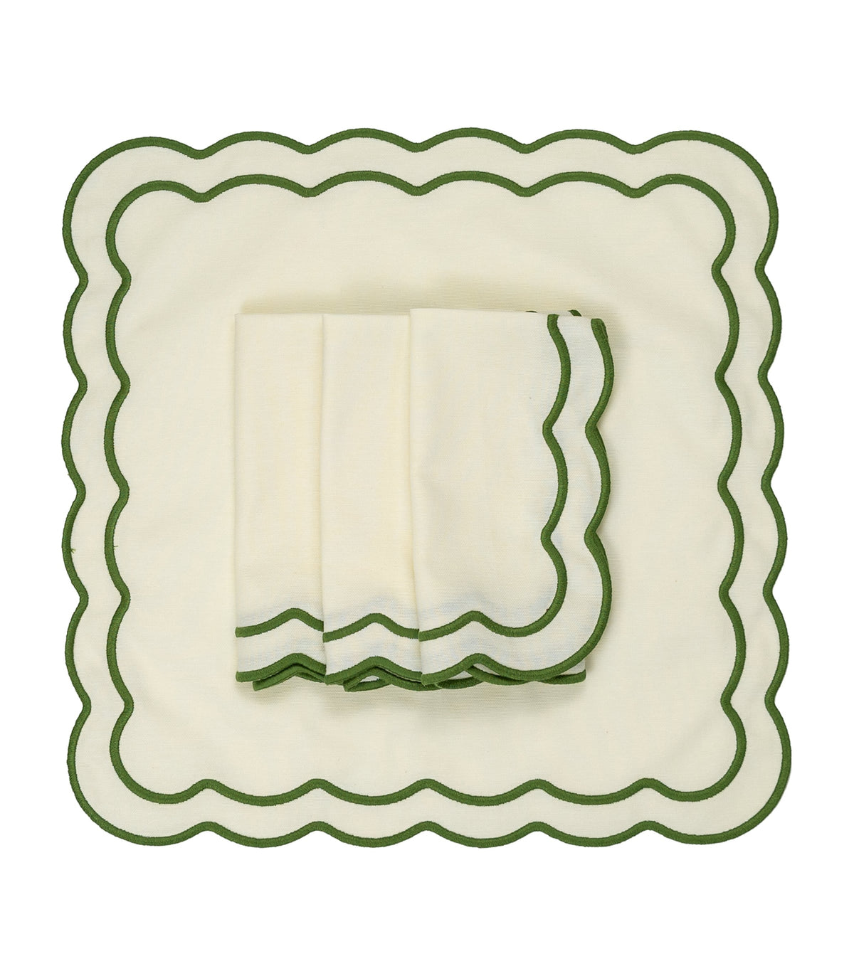 Maison Margaux set of 4 Apple design fabric napkins with green trim 50cm x 50cm, imported from the UK