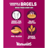 Warburtons Cinnamon & Raisin Thin Bagels   6 per pack - McGrocer