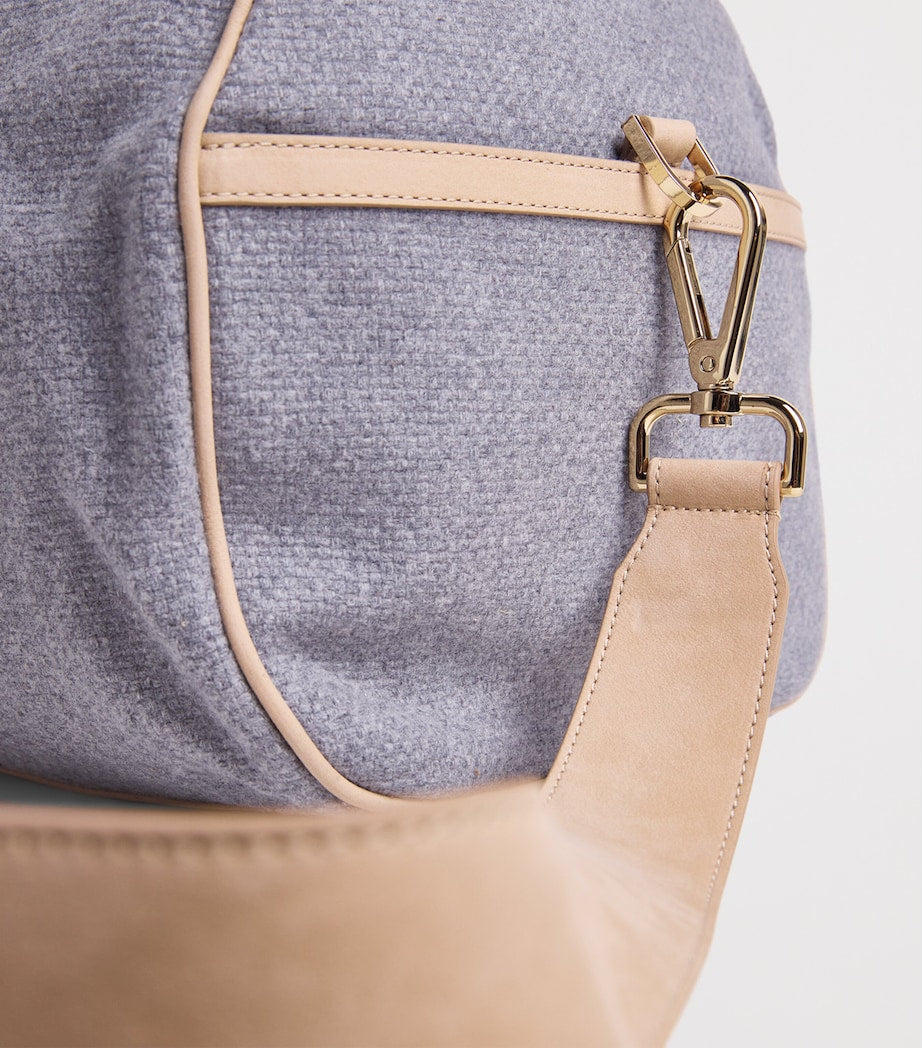 Wool Canvas Travel Holdall with Leather Trims and Cross-Body Strap, 27x55x24cm