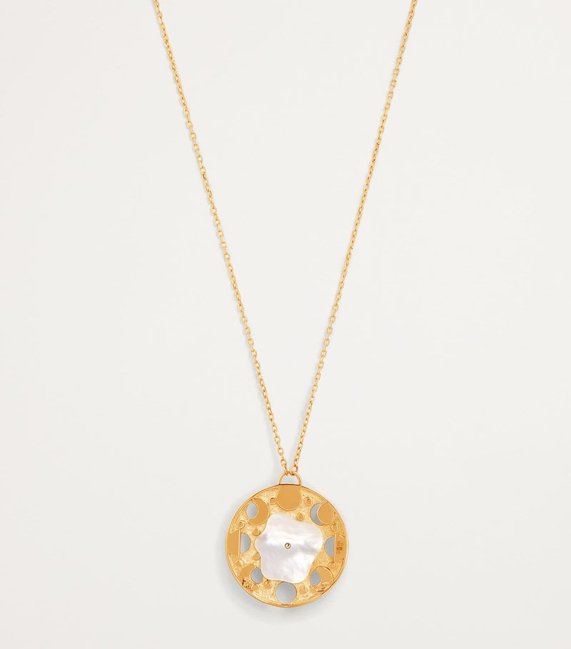 L'Atelier Nawbar yellow gold diamond lapis turquoise moon phase necklace, UK version