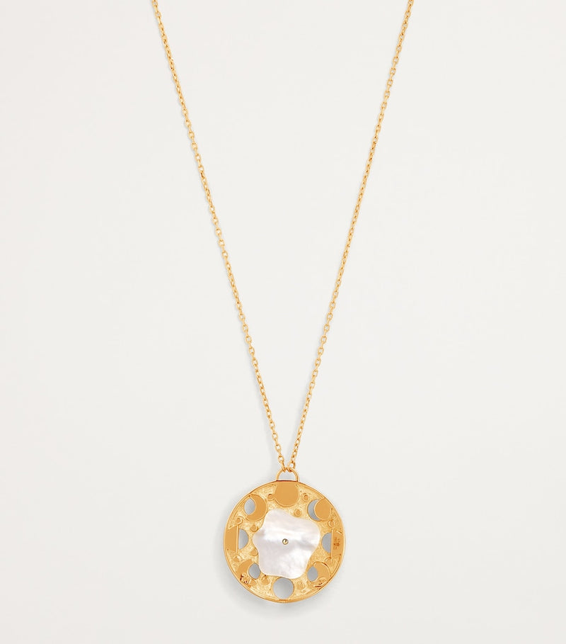 L'Atelier Nawbar yellow gold diamond lapis turquoise moon phase necklace, UK version