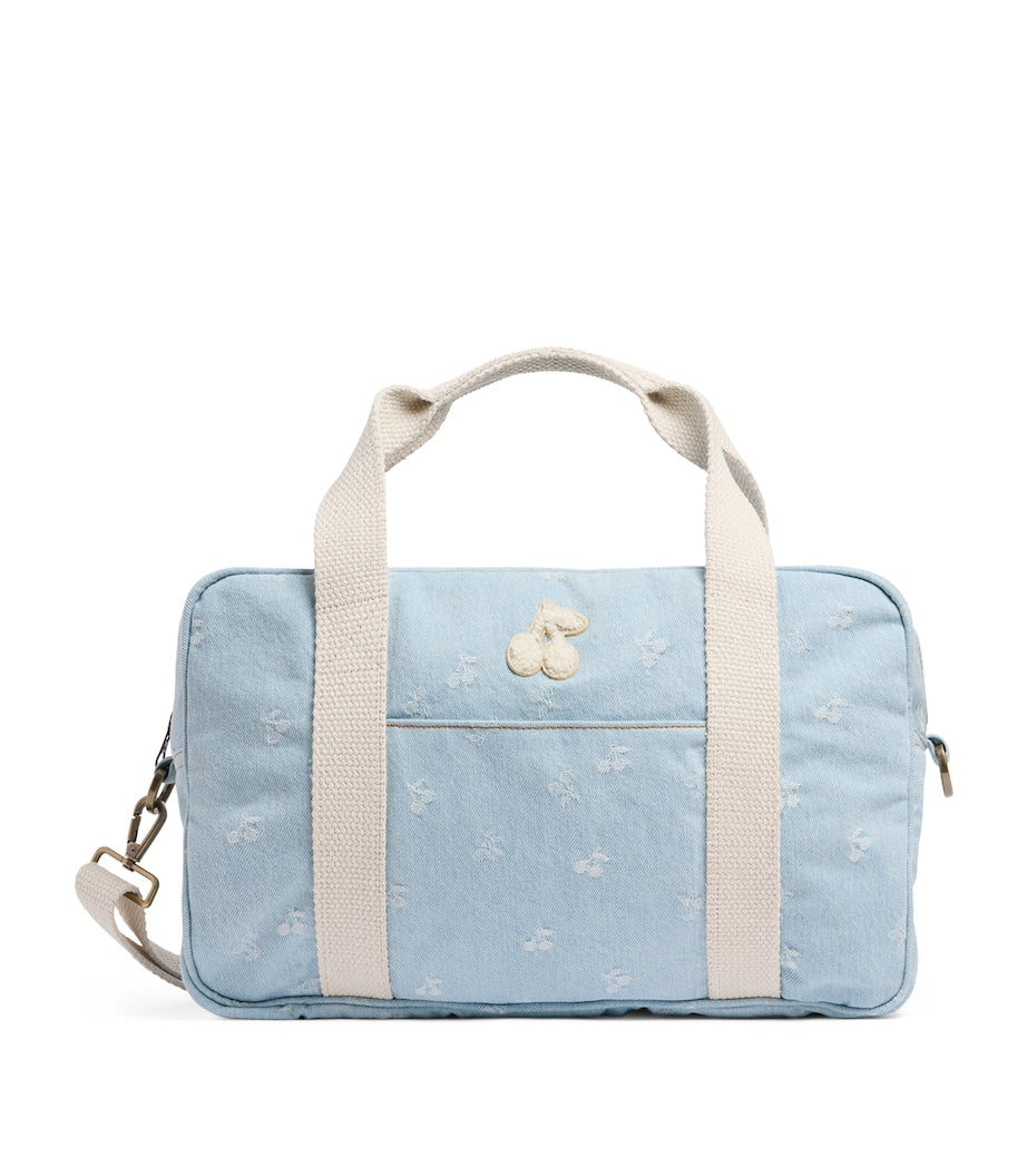 Bonpoint denim Gigia bowling bag with embroidered cherries - British product