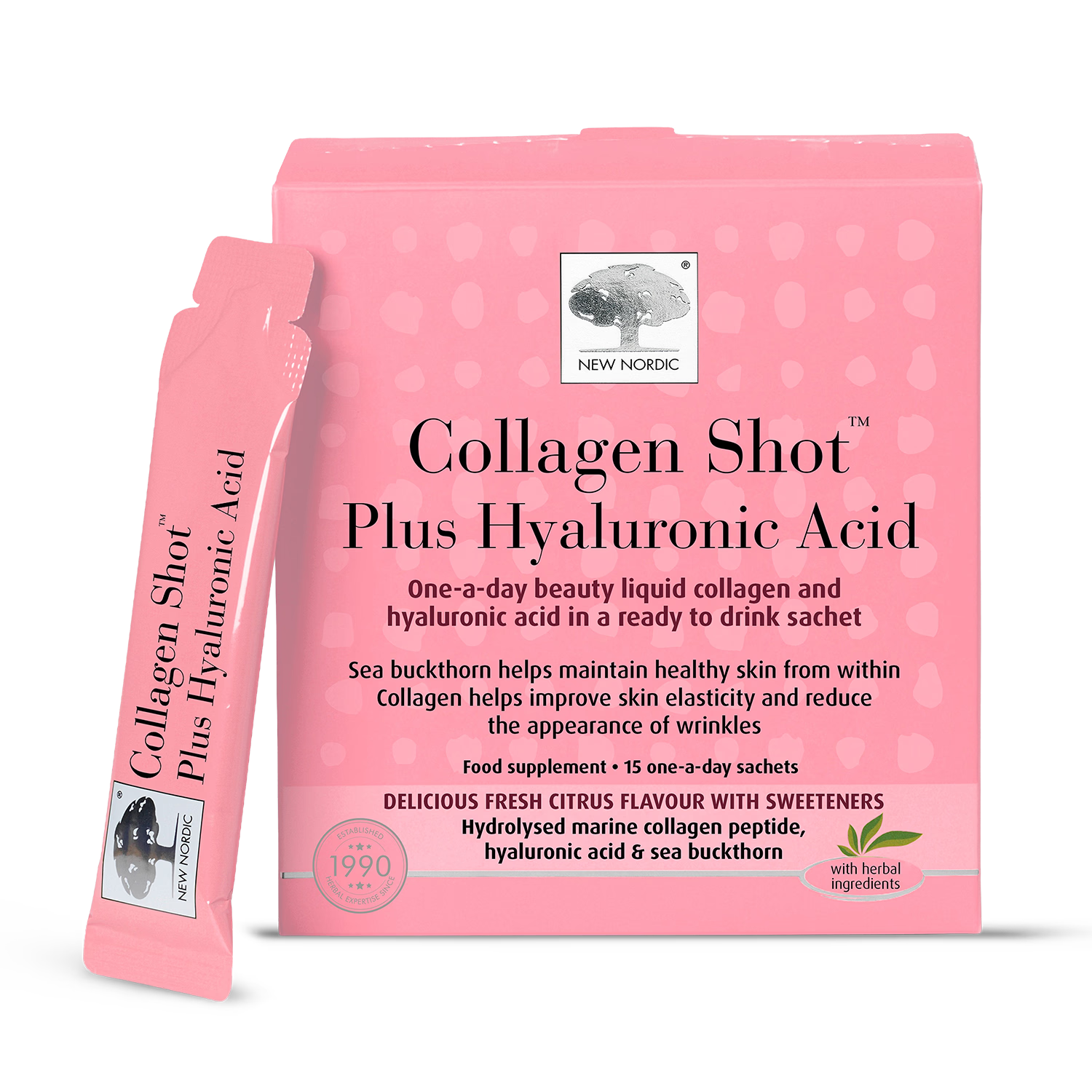 New Nordic Collagen Shot Fresh Citrus 15 Sachets, imported from the UK