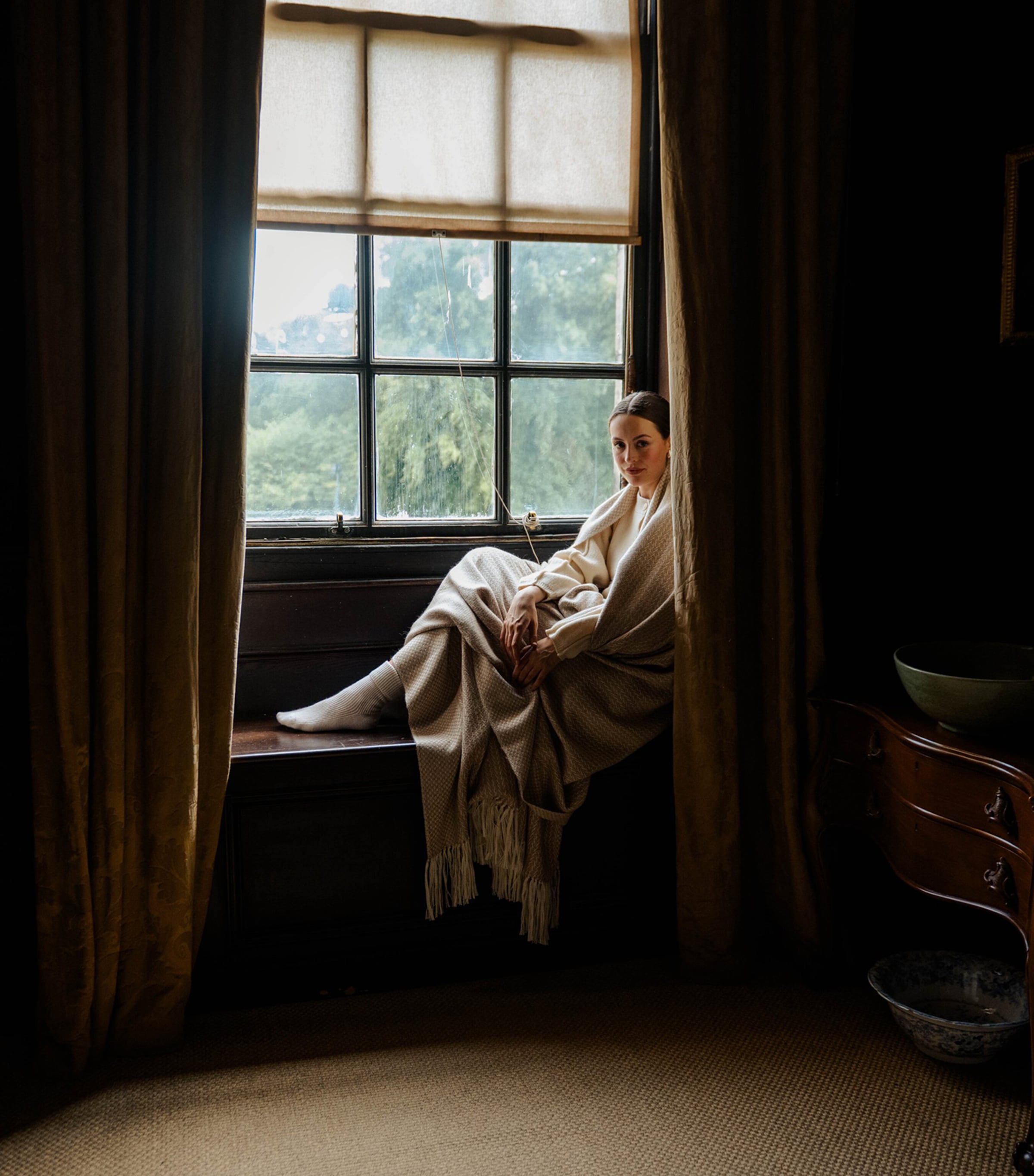 Araminta Campbell alpaca-blend Woodland Inkcap throw 150cm x 230cm - British product