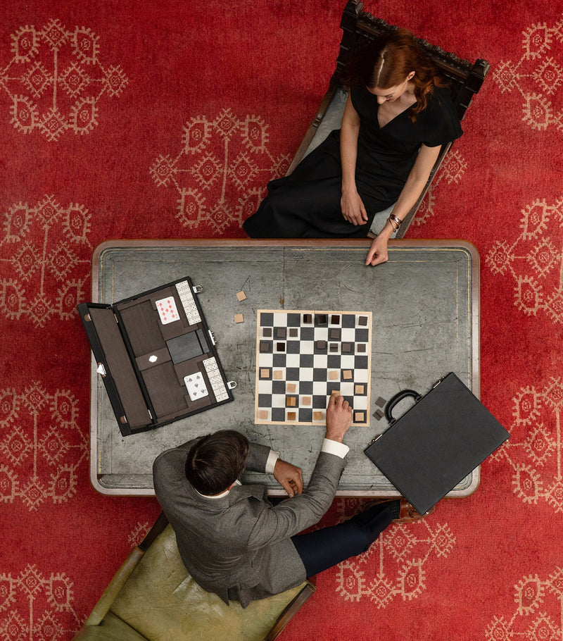 Swaine leather and maple wood chess set (British brand)