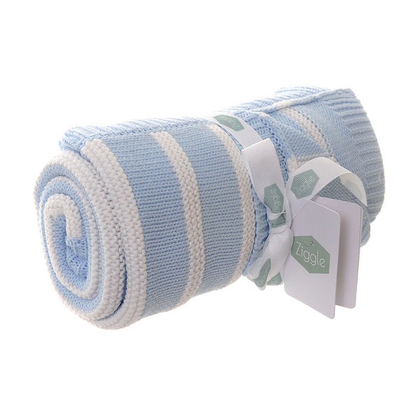 Ziggle Baby Blanket Blue and White Stripes 100cm x 75cm (British brand)