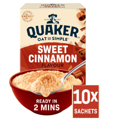 Quaker sweet cinnamon porridge sachets 10x33g, imported from the UK
