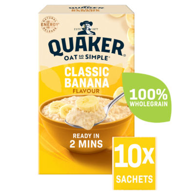 Quaker classic banana porridge sachets 10x34.8g, imported from the UK