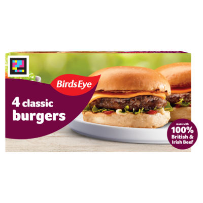 Birds Eye classic beef burgers with onion 227g - British product