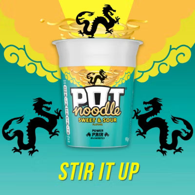 Pot Noodle Sweet & Sour instant noodles 90g, imported from the UK